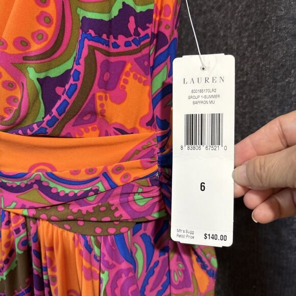 LAUREN RALPH LAUREN MULTICOLOR ABSTRACT PRINT DRESS SZ 6 NWT - Picture 7 of 15